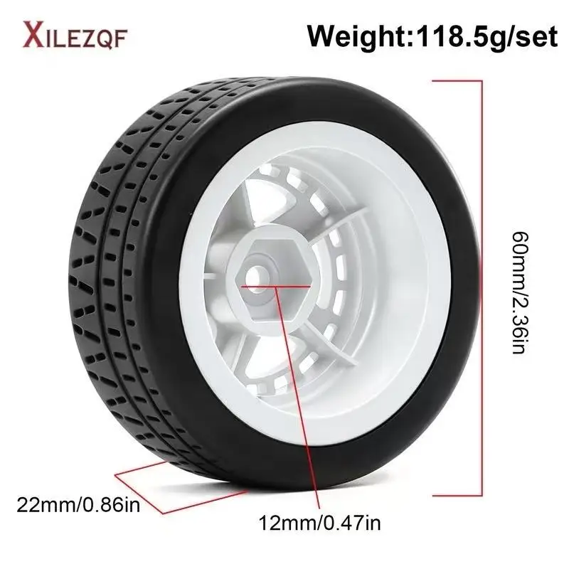 4PCS 60*22mm RC On-Road Rally Tire Set, RC Car Upgrade Parts for 1/14 MJX Hyper Go 14301 14302 14303 14304