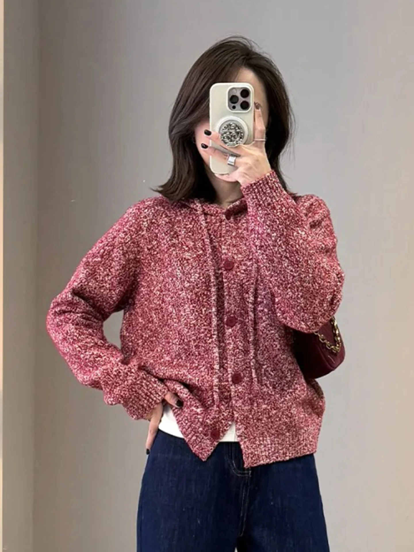 Frauen Strickjacke aus 100 % Merinowolle, einfarbig, O-Ausschnitt, mit Kapuze, Strickkabel, Herbst-Winter-Kleidung, einreihig, warm, bequem