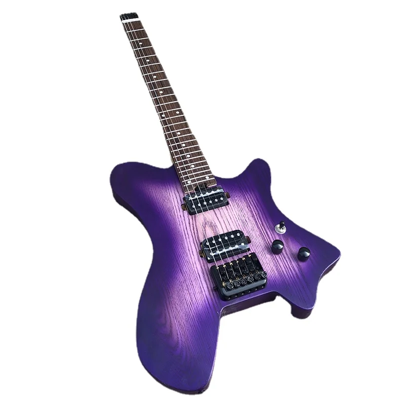 Headless Electric Guitar Blue Purple Colors 6 Strings Steinberger Shaped Portable Metal MusicTravel Accept Custom Any Style