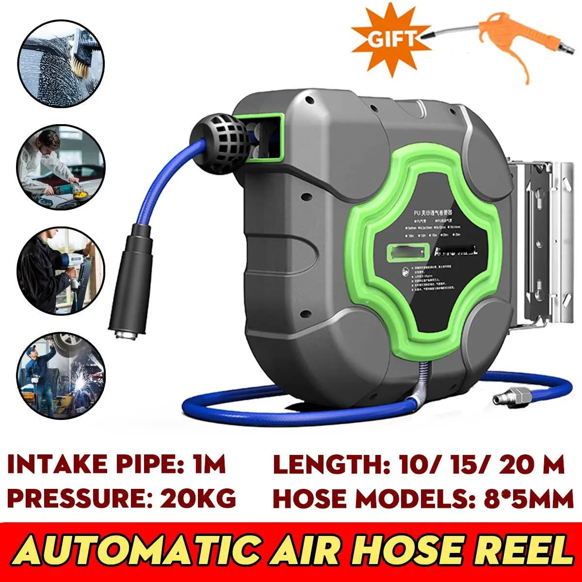 

5*8mm Automotive Air Hose Reel Irrigation Tube Pneumatic Hose Pu Yarn Clamping Tube Automatic Retractable Reel Drum Hose