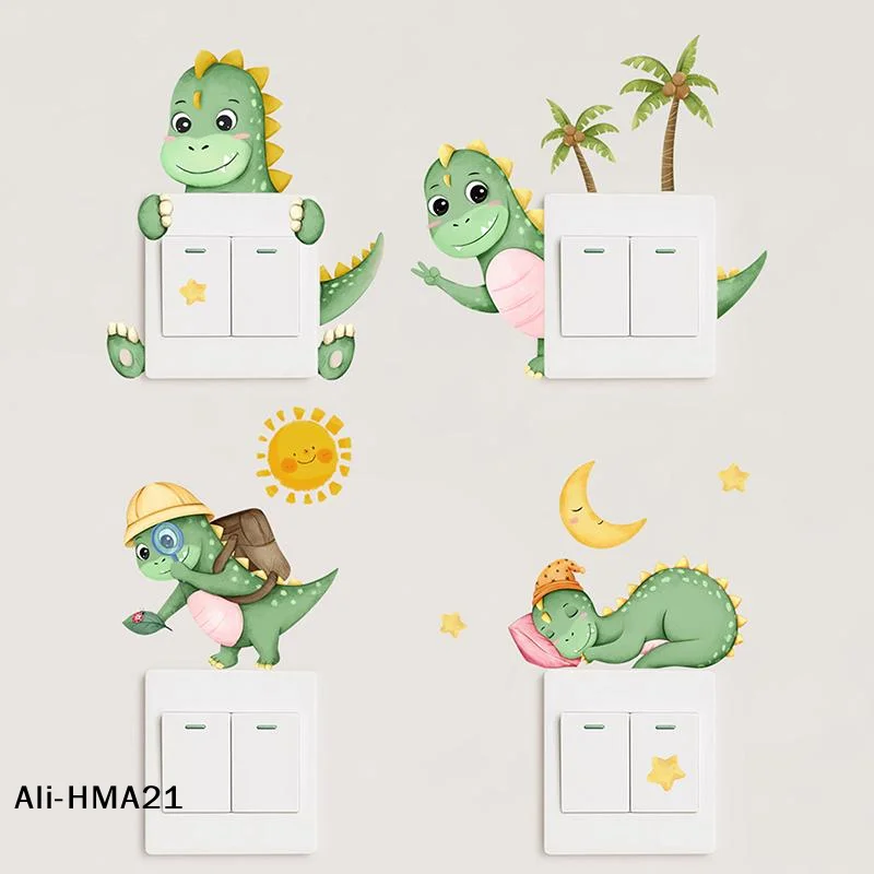 Glow-in-the-dark Dinosaur, Sun, And Moon Light Switch Stickers For Bedroom And Living Room Decorative Walls.