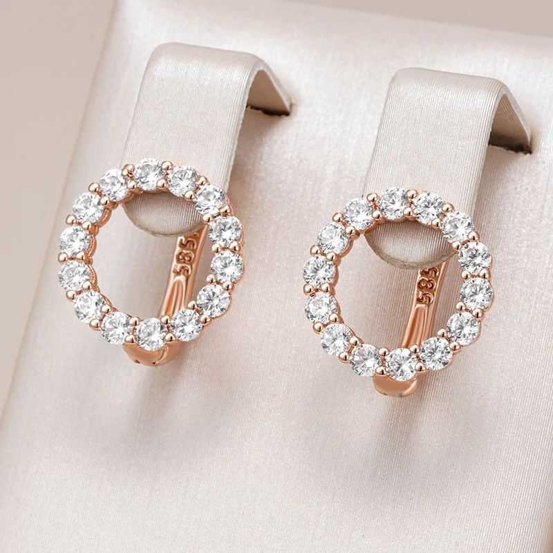 Kienl Hot Full Shiny Natural Zircon English Earrings for Women Simple Round 585 Rose Gold Color Daily Fine Jewelry Crystal Gift