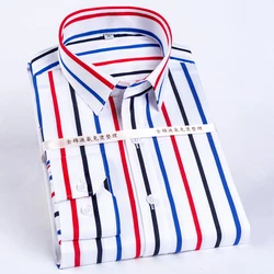 Men's Color Block Striped Wrinkle-Resistant Dress Shirt Long-Sleeve Regular-fit Hidden Button Collar Casual Pure Cotton Shirts