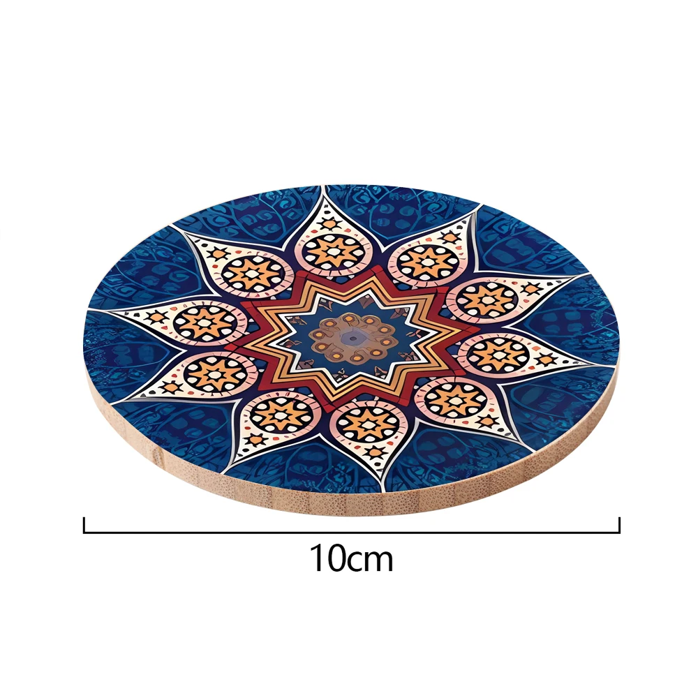 Retro Flower lines Printed Bamboo Coasters Kitchen Decoration Home Dinning Placemat Heat-insulated Tea Cup Pads