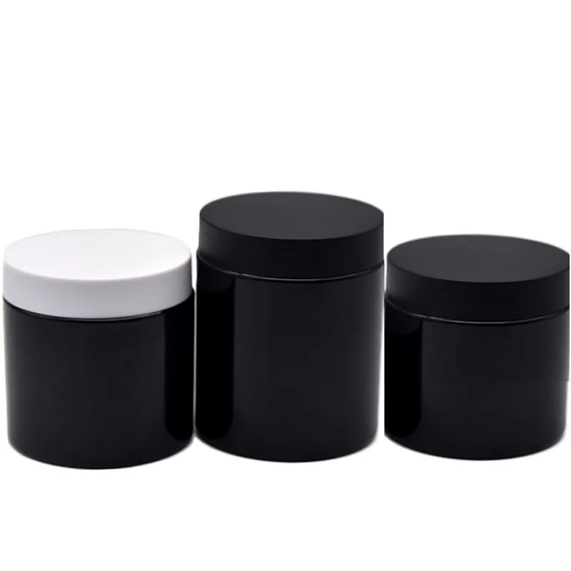 

24pcs Black PET Plastic Jars 120ml 150ml 200ml 250ml Empty Cosmetic Mask Cream Wax Packaging Container Pots White Frosted Lid