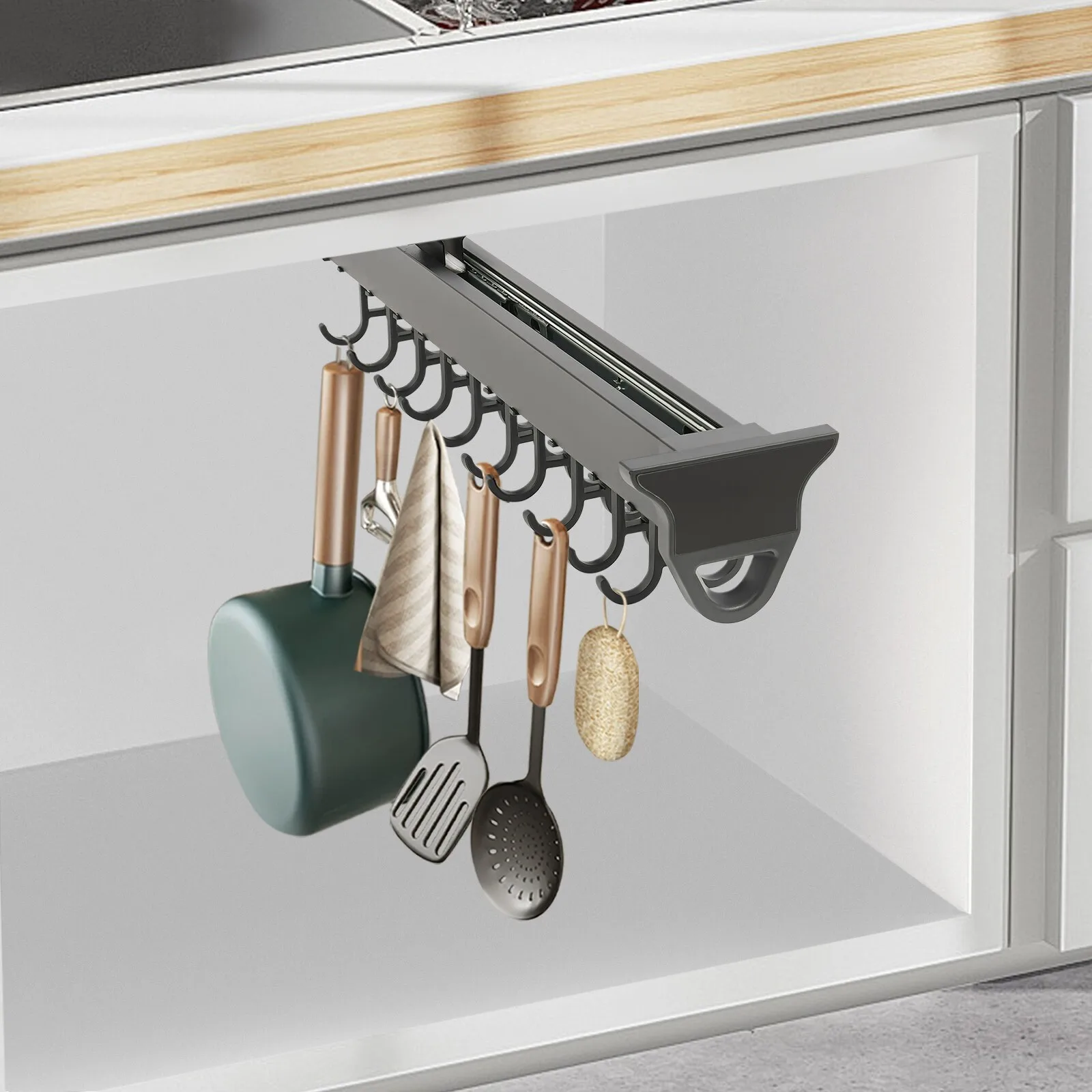 

Brooms and Mops Pull Out Storage Rack, Wall Organizer with 20 Hooks for Brooms