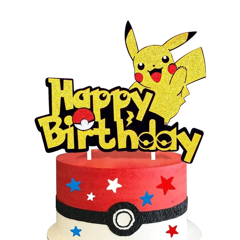 Adorno de Pokémon para pastel, figura de Anime, Pikachu, fiesta de feliz cumpleaños, Decoración de Pastel, suministros de adornos, regalo para niños