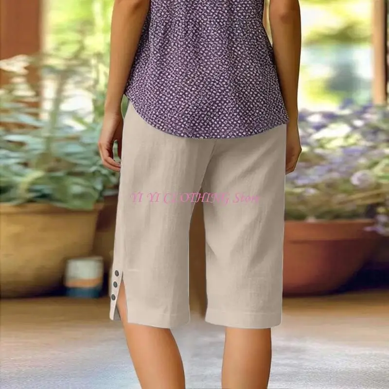 N5KF Shorts for Women,Knee Length Linen Pants High Waisted Comfy Casual Size Capris