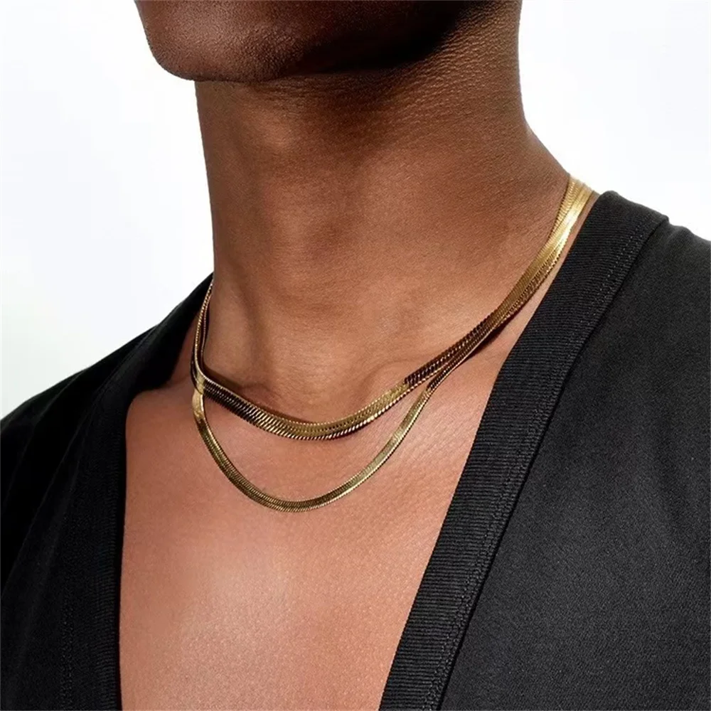 4mm Titanium Steel Flat Snake Chain Necklace For Men Women Hip Hop Party Jewelry Accessories Basic Chain Necklace