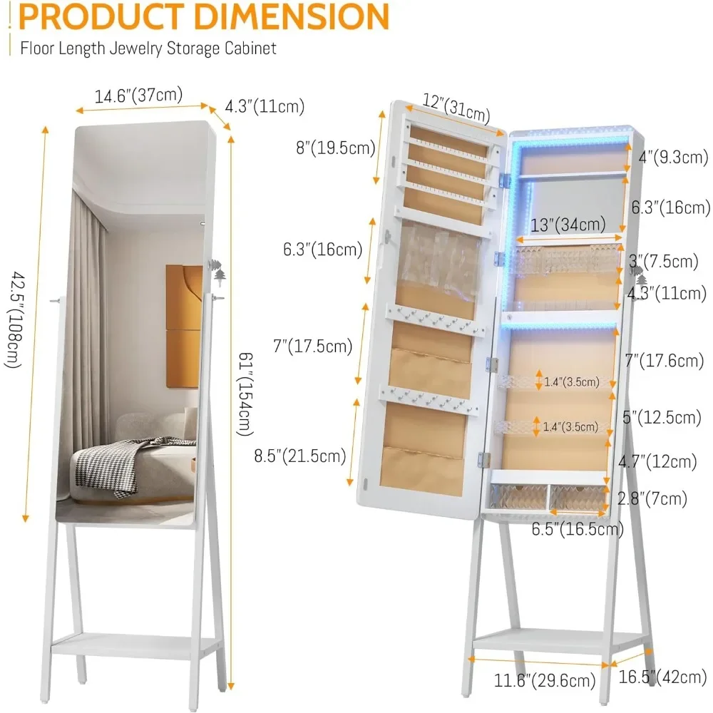 Armadietti a specchio con 2 cassetti specchio a figura intera autoportante con ripiano inferiore per riporre gioielli mobili per camera da letto spedizione gratuita