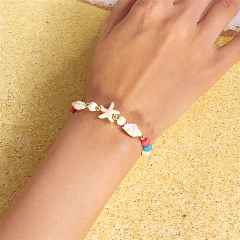 Meetvii Bohemian Shell Sea Turtle Starfish Charm Bracelets for Women Fashion Summer Beach Vacation Wrist Accessories