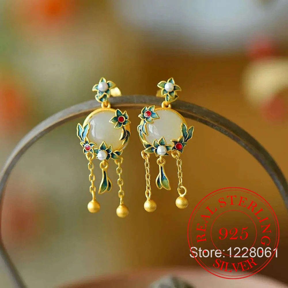 

925 Sterling Silver Jewelry Exquisite Wreath Enamel Cat's Eye Opal Stud Earrings for Women Wedding Party Jewelry For Friend Gift