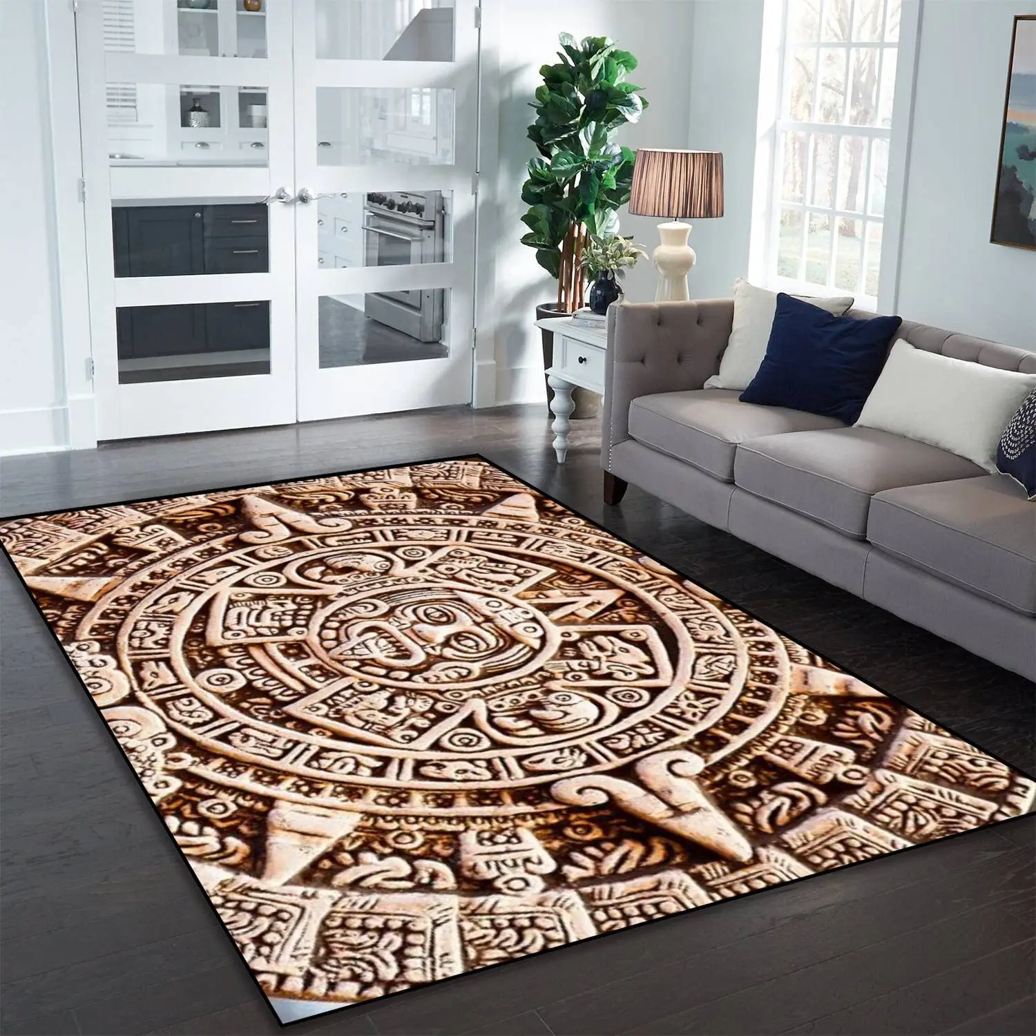 Mayan Aztec Calendar Area Rug, Non-slip Carpet, Living Room Bedroom Carpets Gothic Aesthetic Art Supplies Vintage Room Decor