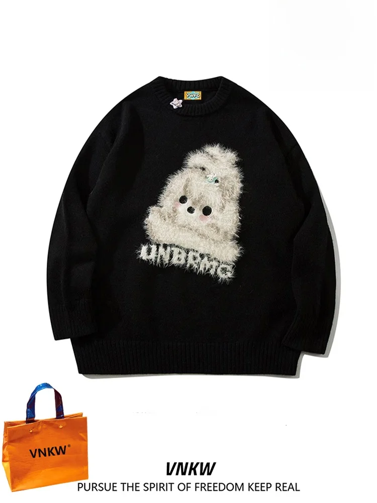 

Faionable Autumn Winter Men's Knitted Sweater Casual Loose Fit Fce Lined Thiened Long Sve round Ne Sweatirt