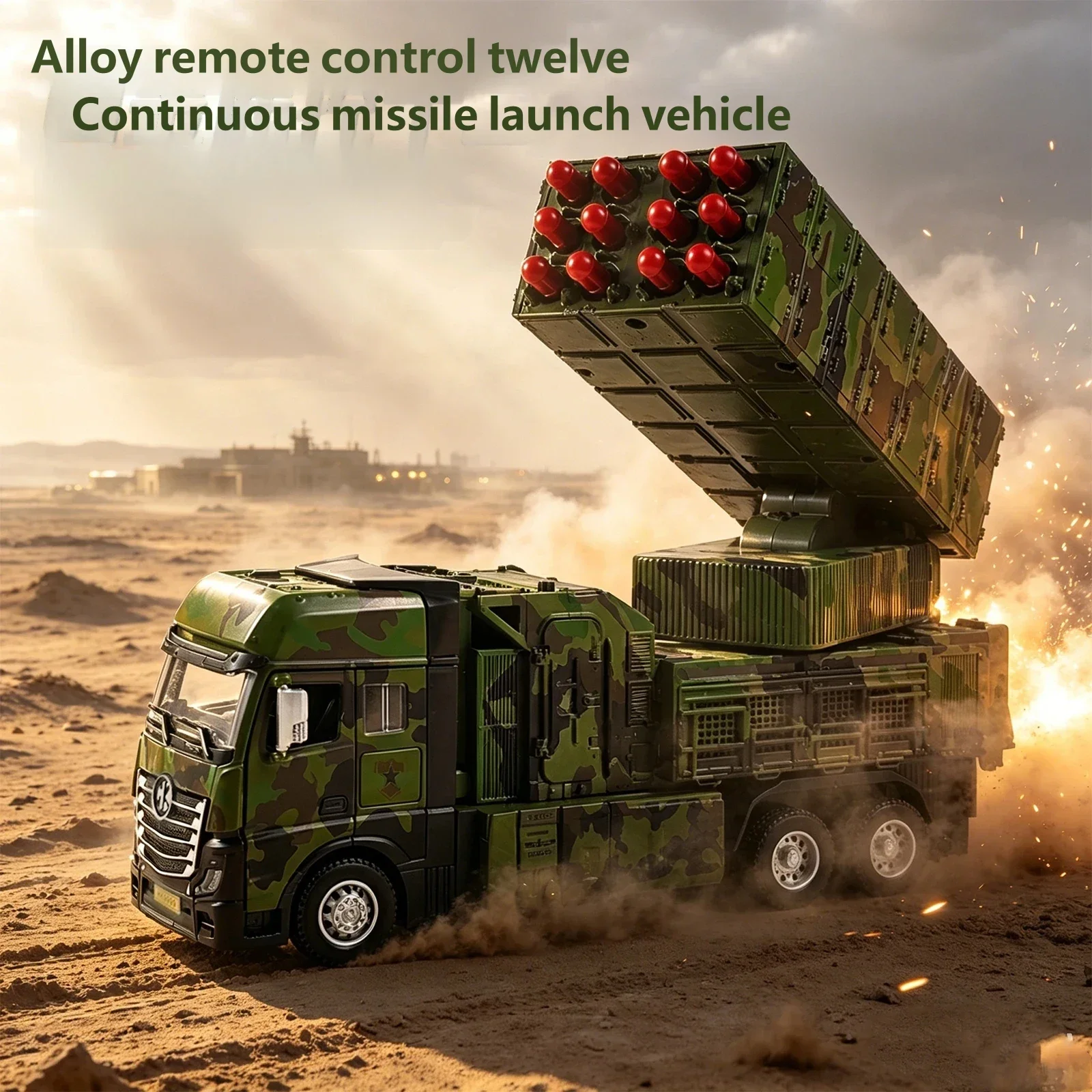 Alloy Remote Control Missile Launch Truck, 12 Shots Camo RC Car，Adjustable Turret, Rechargeable Vehicle Birthday Kids Gift