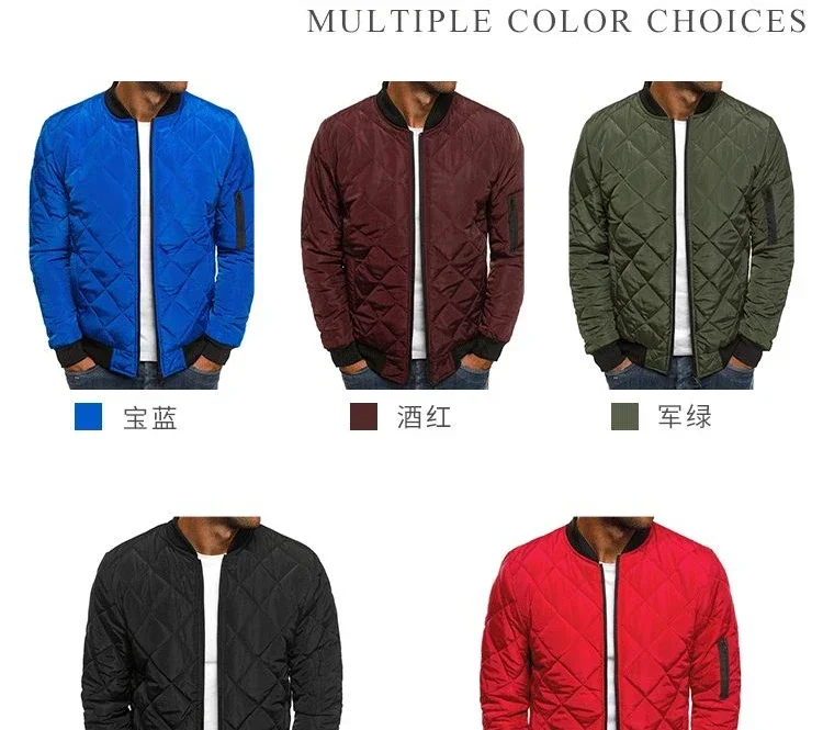Winter New Cotton Jacket Men's Baseball Collar Mesh Pressed Lightweight Cotton Jacket Vintage Flight Casual Long Sleeve