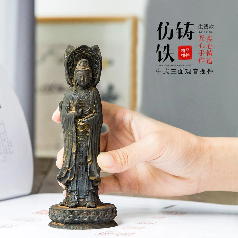 

Chinese Style Zen-inspired Nansha Guanyin Buddha Statue Ornament Amitabha Pure Handmade Desktop Cast Iron Resin
