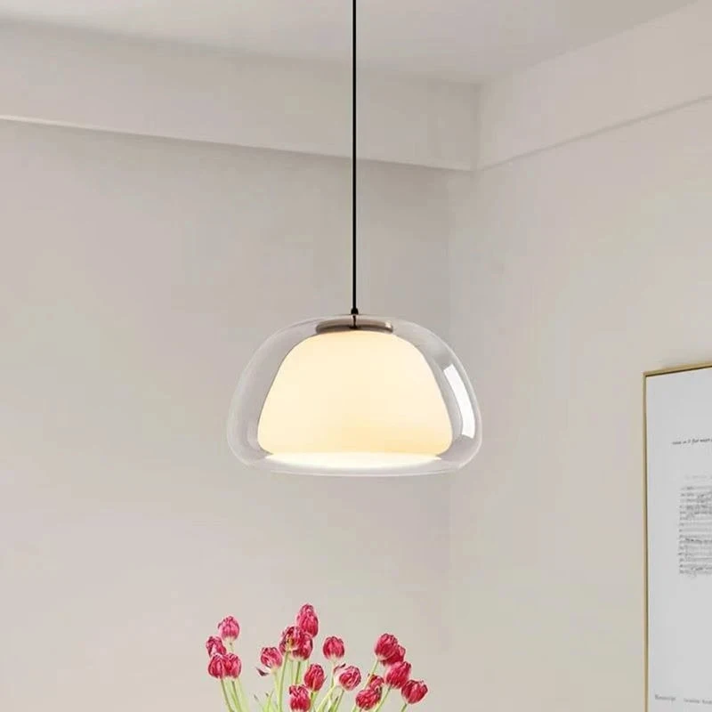 Cloud-Shaped Double Glass Pendant Lamp LED Hanging Light for Kitchen Dining Room Bedroom Living Room Fixture