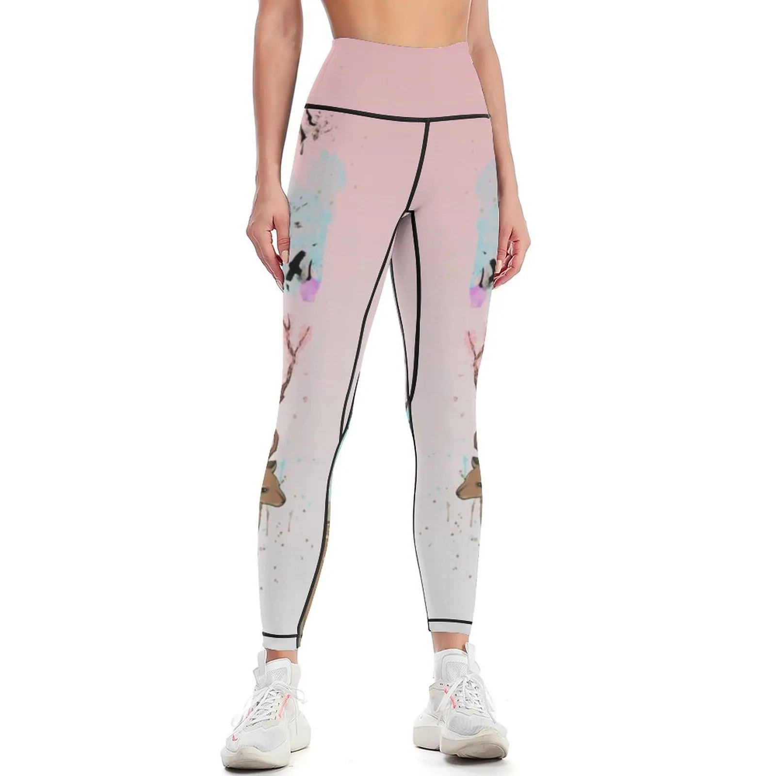 Deer Raven Spatter Print Leggings gym's sportswear Women's fitness Women's tights Womens Leggings