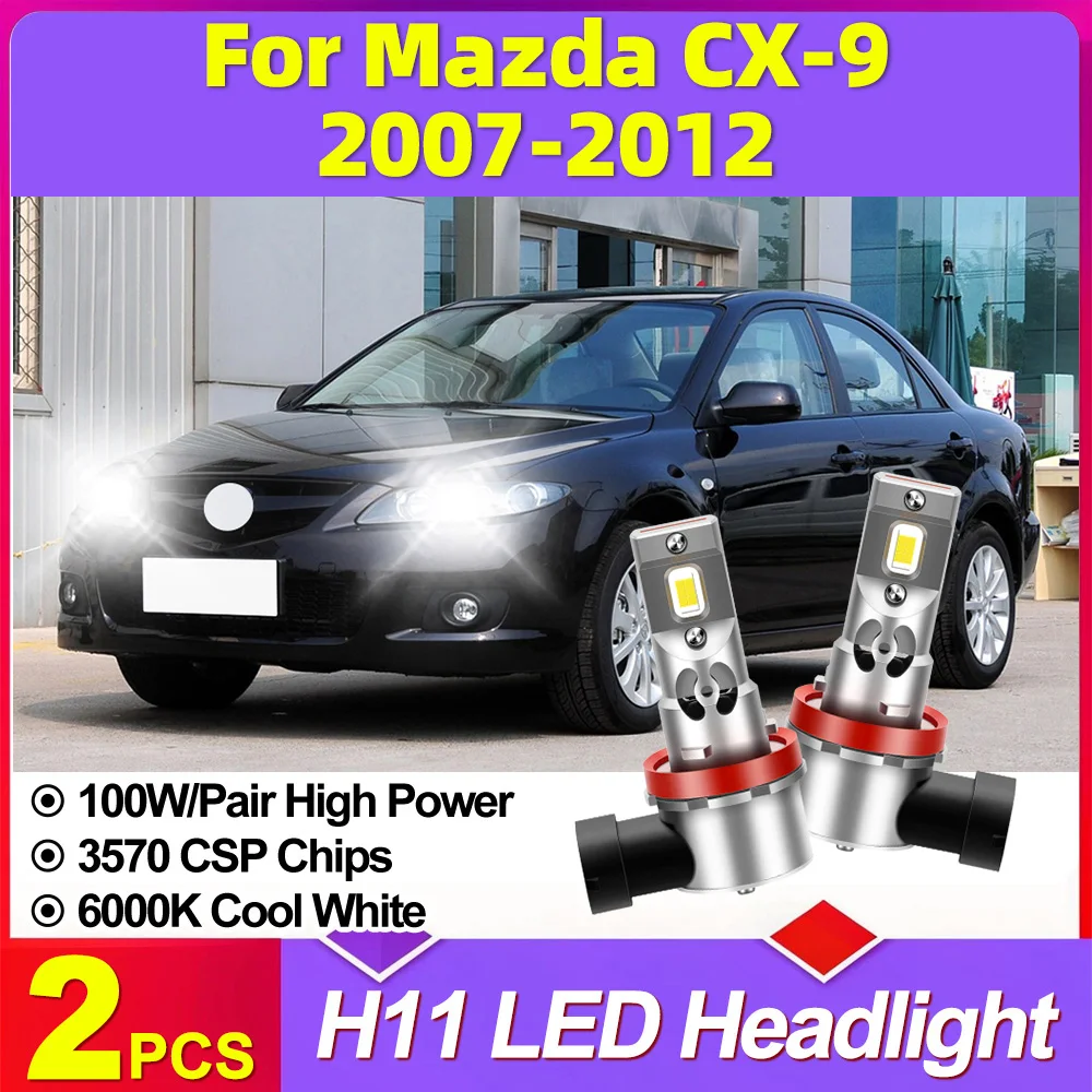 

2 шт. 30000LM Высокая мощность H11 H8 H9 Белый 6000K Супер яркий 100 Вт CSP светодиодные фары Автоматические фары для Mazda CX-9 2007-2012