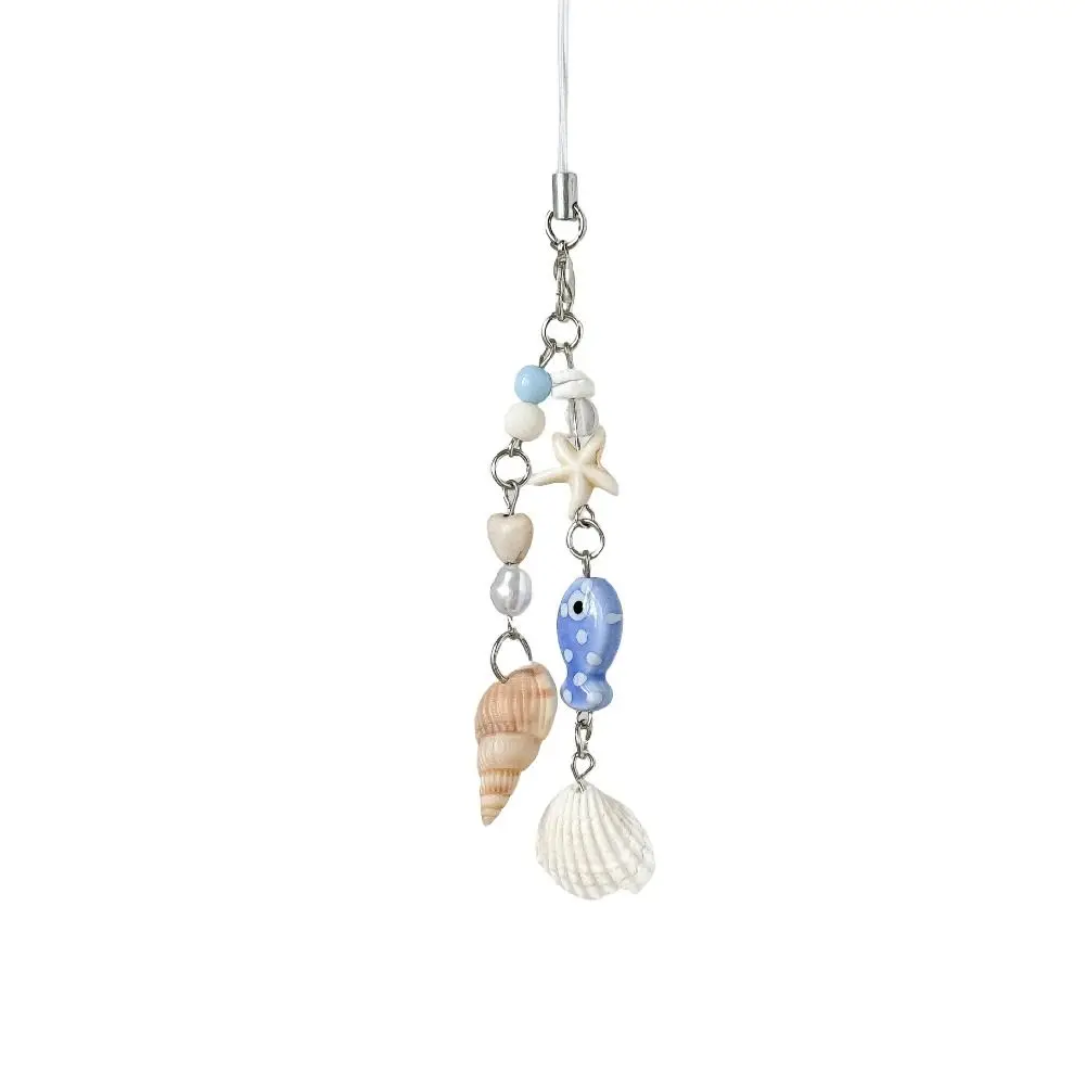 Versatile Seashell Phone Lanyard Starfish Handmade Keychain Pendant Blue Color Ins Style Seashell Keychain for Girls