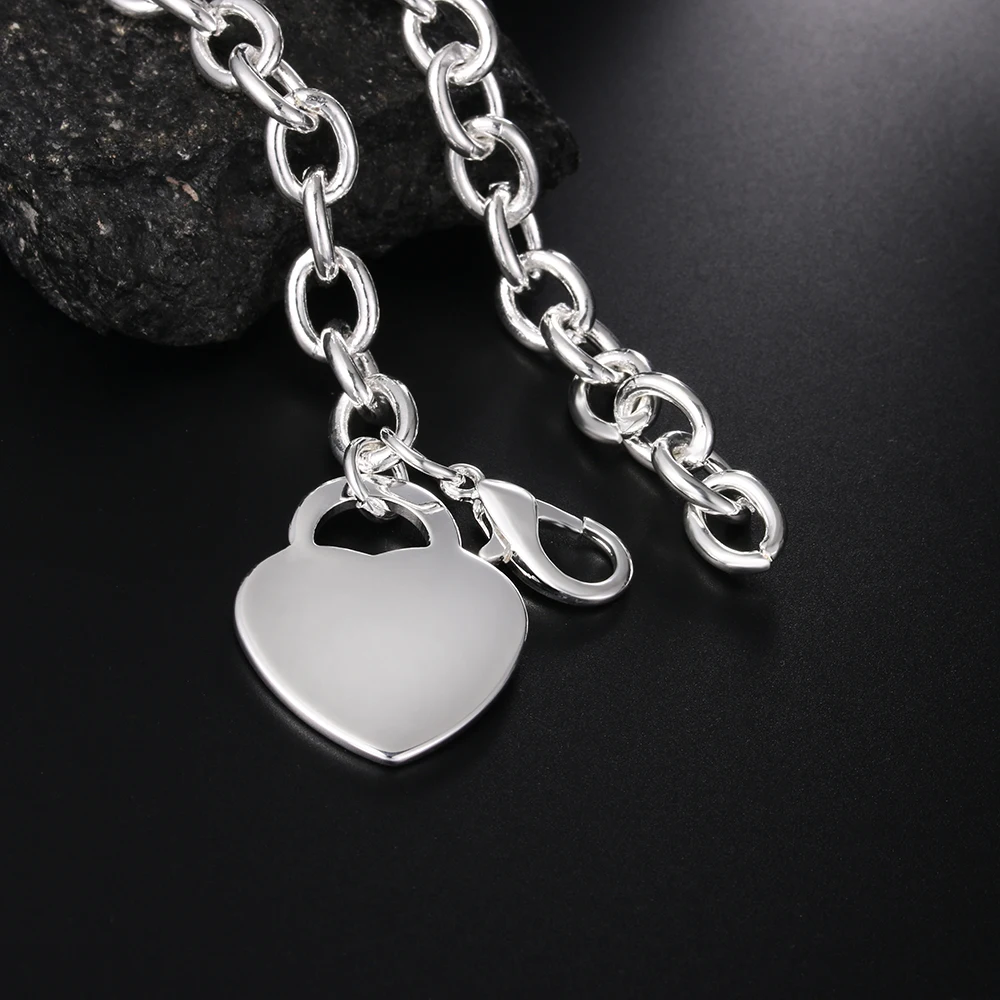 حار 925 فضة أساور المرأة بسيطة القلب بطاقة سلسلة حفل زفاف كلاسيكي سيدة هدايا عيد موضة مجوهرات جديدة