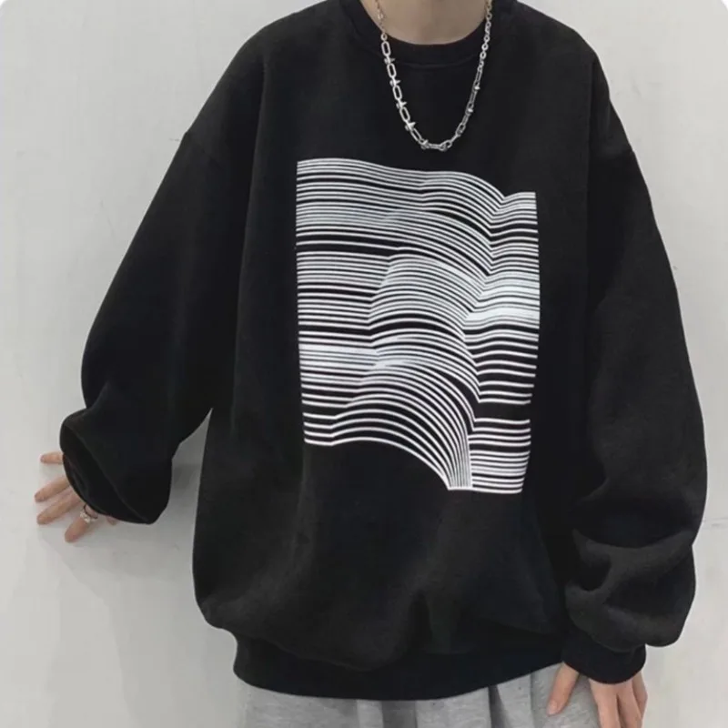 

Толстовка для мужчин, свитер большого размера с круглым вырезом, толстовки с креативным принтом линий, модный пуловер с длинными рукавами, свободный размер M-8XL