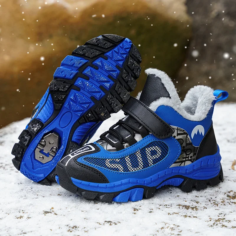 

Winter Plus Velvet Hiking Shoes For Kids Non-slip Platform High Top Sports Shoes Boys Outdoor Warm Plush Children's Sneakers