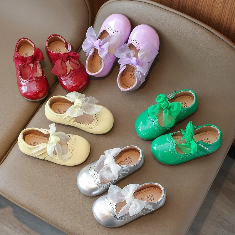 Kids T Strap Leather Shoes Girls Princess Shoes Girls Breathable Flats Mary Janes Cute Bow Child Baby Toddlers Spring Autumn