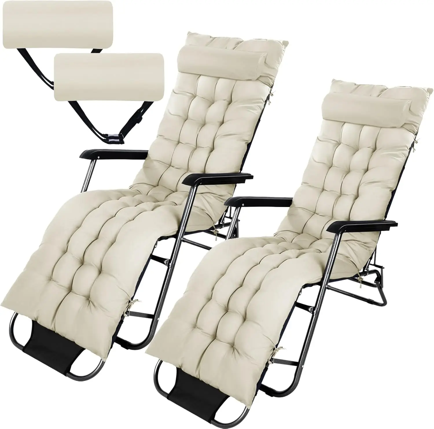 

2 Set 67 x 21 Inch Lounge Chair Cushion with Headrest Soft Patio Chaise Lounge Cushion for Outside Sofa Lawn Furniture Chair
