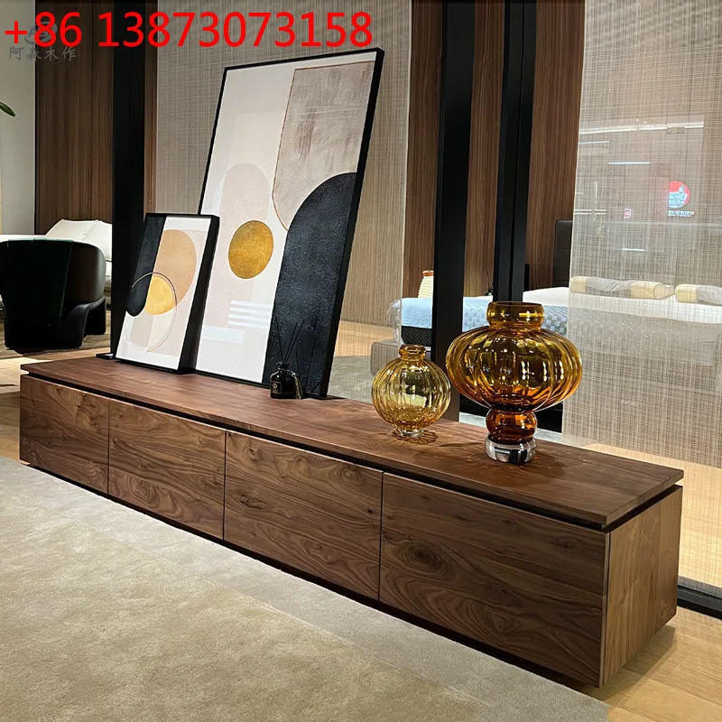 Black walnut living room solid wood TV cabinet Nordic simple small apartment locker floor cabinet