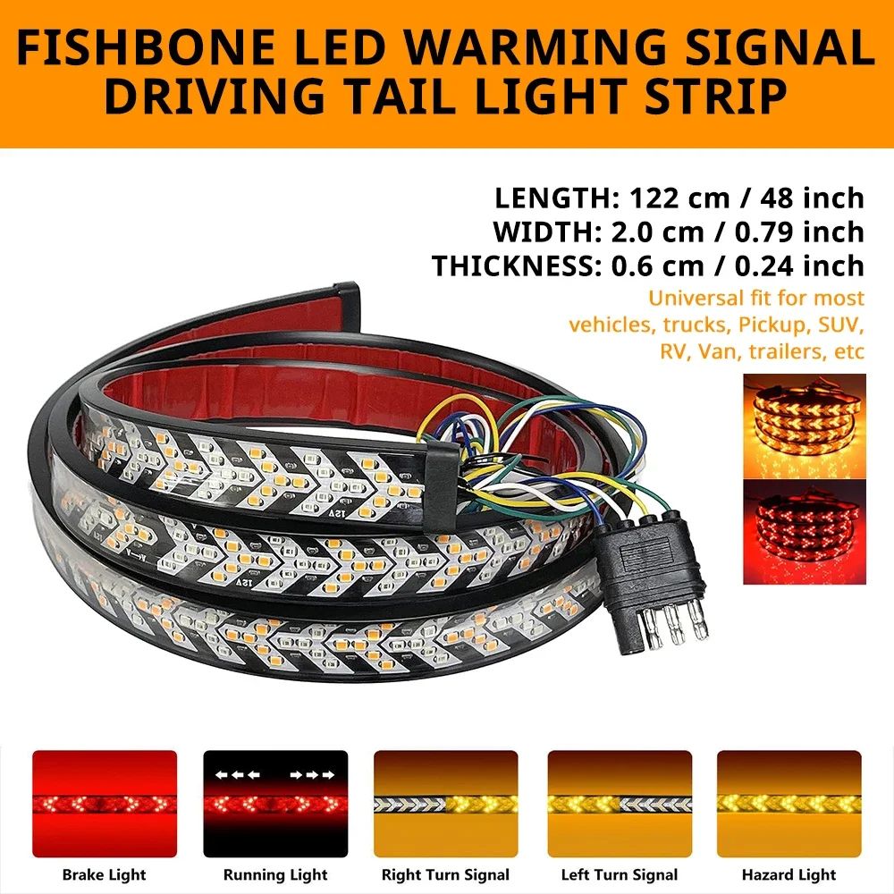 Fishbone LED Pickup Tailgate Light Bar 48/60 Inch Sequential Turn Signal Brake & Reverse Light Strip 12V Truck Rear Lights