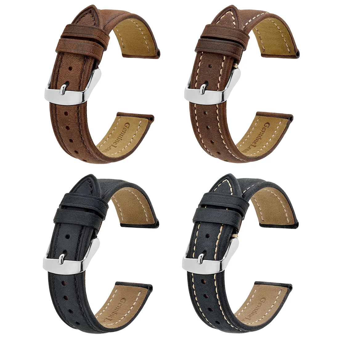 BISONSTRAP-Correa de reloj de cuero genuino para hombre y mujer, pulsera de repuesto de 14mm, 17mm, 18mm, 19mm, 20mm, 21mm, 22mm, 23mm y 24mm