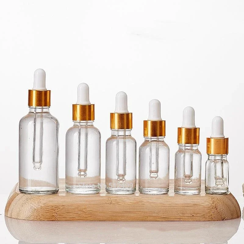 Druppelaar Fles Gouden Dop Transparante Glazen Pipetflessen Voor Parfum Essence Etherische Olie Reagens Aromatherapie Vloeibare Cosmetische