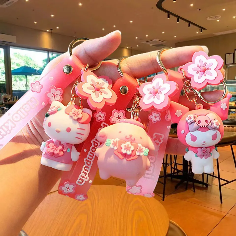 

Sanrio Sakura Pink Cartoon Doll Keychain with Floral Decor Charm, Sturdy Durable Accessory Pendant for Daily & Gifting
