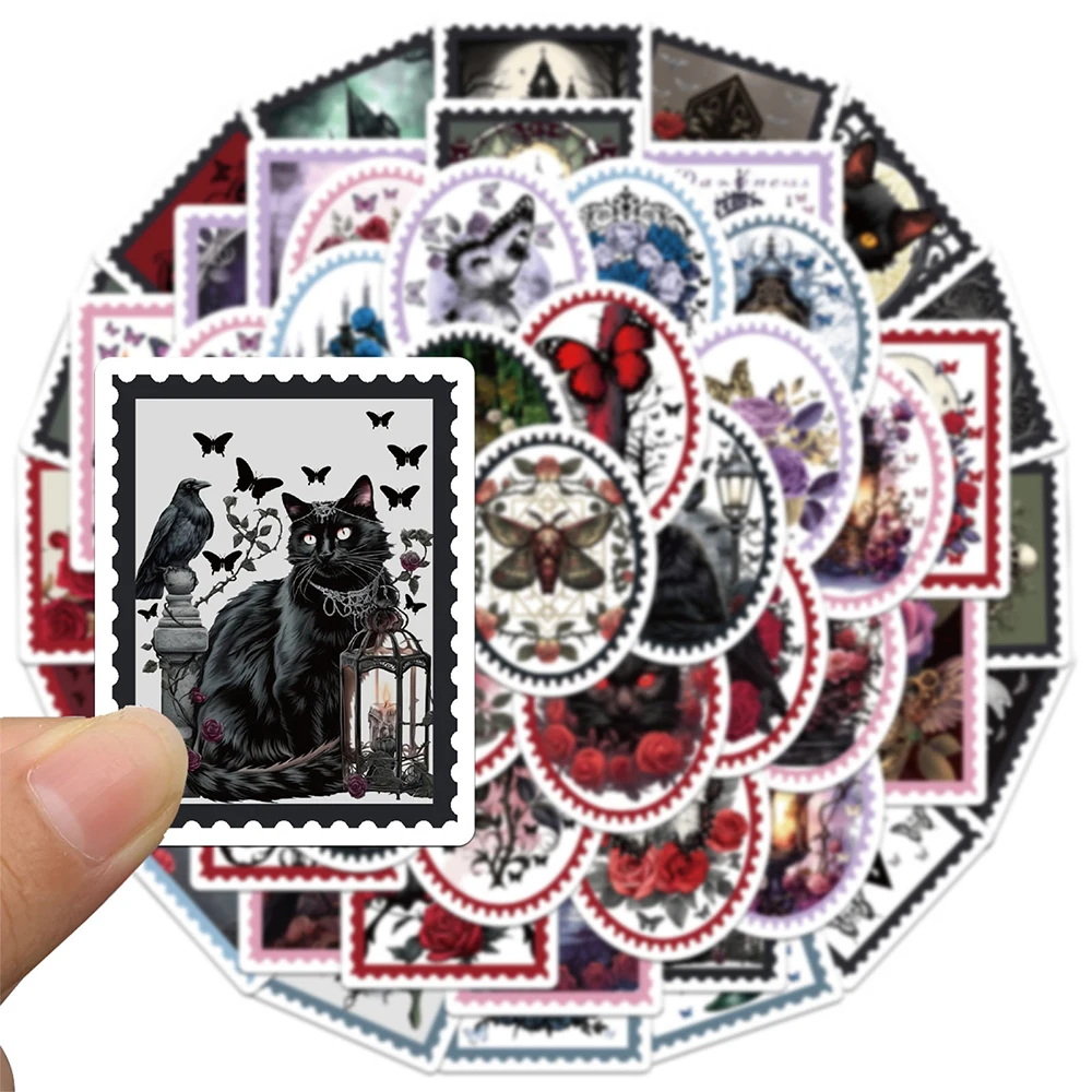 

10/30/50pcs Vintage Gothic Aesthetic Stamp Stickers Cool Cartoon Halloween Decals DIY Phone Luggage Laptop Graffiti Sticker Toy