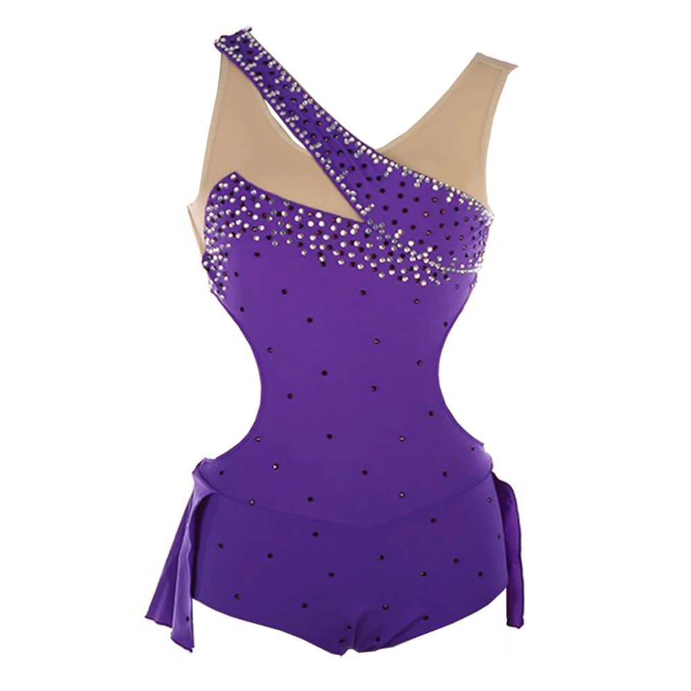 Purple Diamond Ladies One Piece Pole Dance Dress Competition Training Can Be Customized