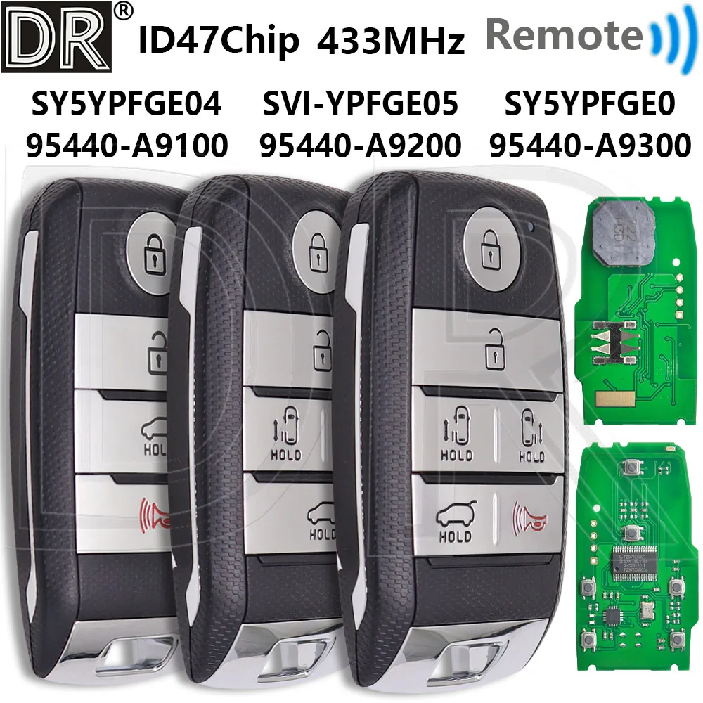 

Great ID47 Chip 95440-A9100/A9200/A9300 433MHz Proximity Car Remote Control Key For Kia Carnival Sedona 2016 -2021