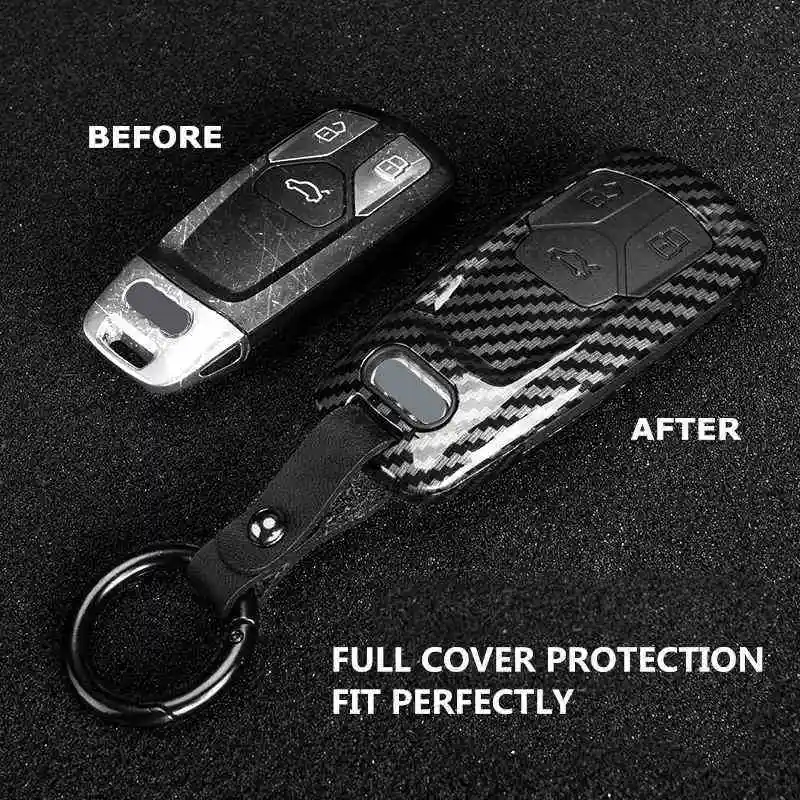 Car Key Case  Cover Shell Carbon Fiber For Audi A4 B9 A5 A6 S4 S5 S7 8W Q7 4M Q5 TT  Smart Remote Protector Auto Accessories