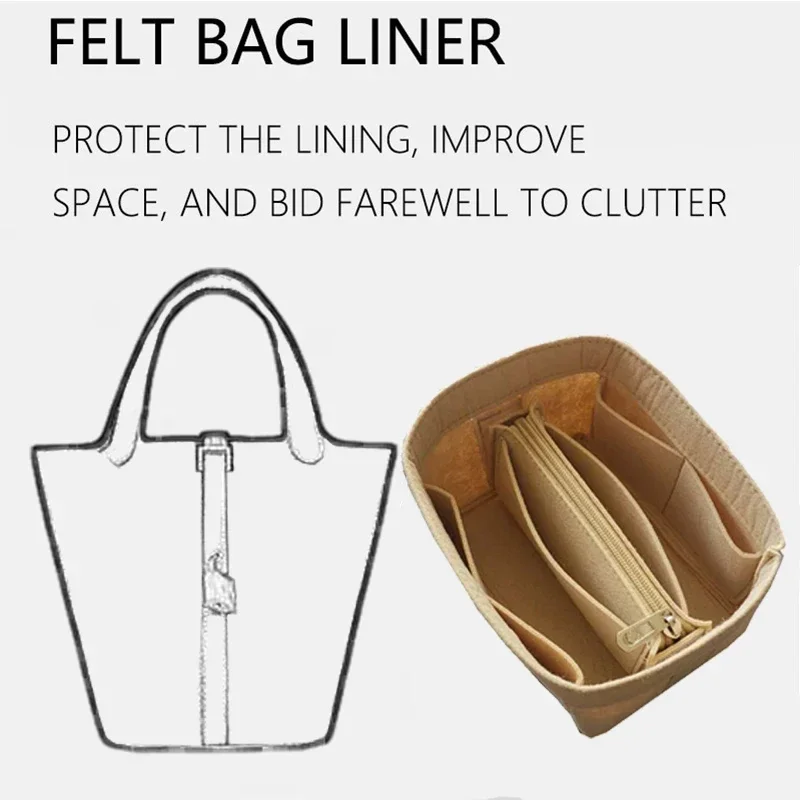 Felt Insert Organizer Bag For Hermes Picotin Lock 18/22 handbag Women's Tote Travel Inner Portable Cosmetic Storage Bags