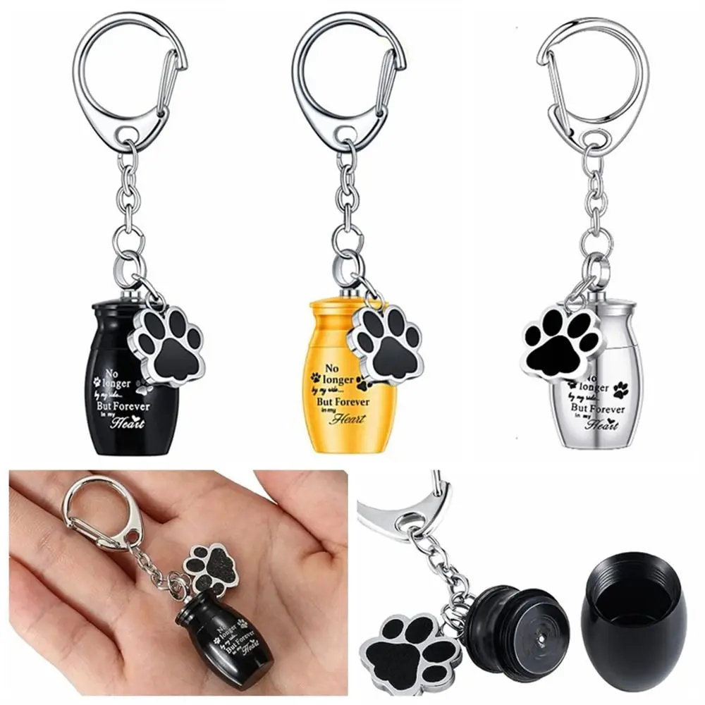 Pet Pendant Paw Print Pet Urns Keychain Stainless Steel Waterproof Dog Ashes Keepsake Wear Resistant Pet Puppy Memorial