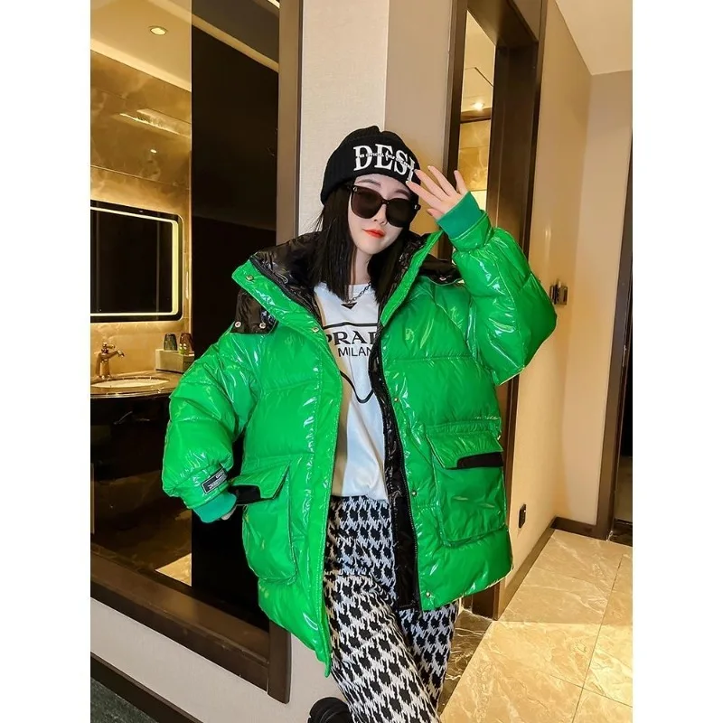 

European Goods Bright Face Down Cotton-padded Women Winter New Korean Version of Loose Bf Big Pocket Fashion Color Coat Trend