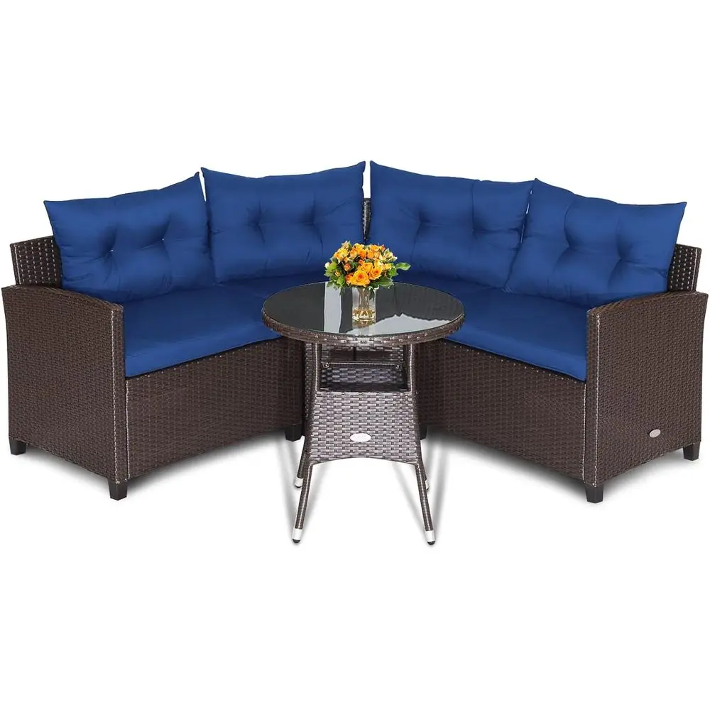 

All-Weather 4-Piece Outdoor Sectional Sofa Set with Cushions for Patio, Backyard, or Poolside (Navy)