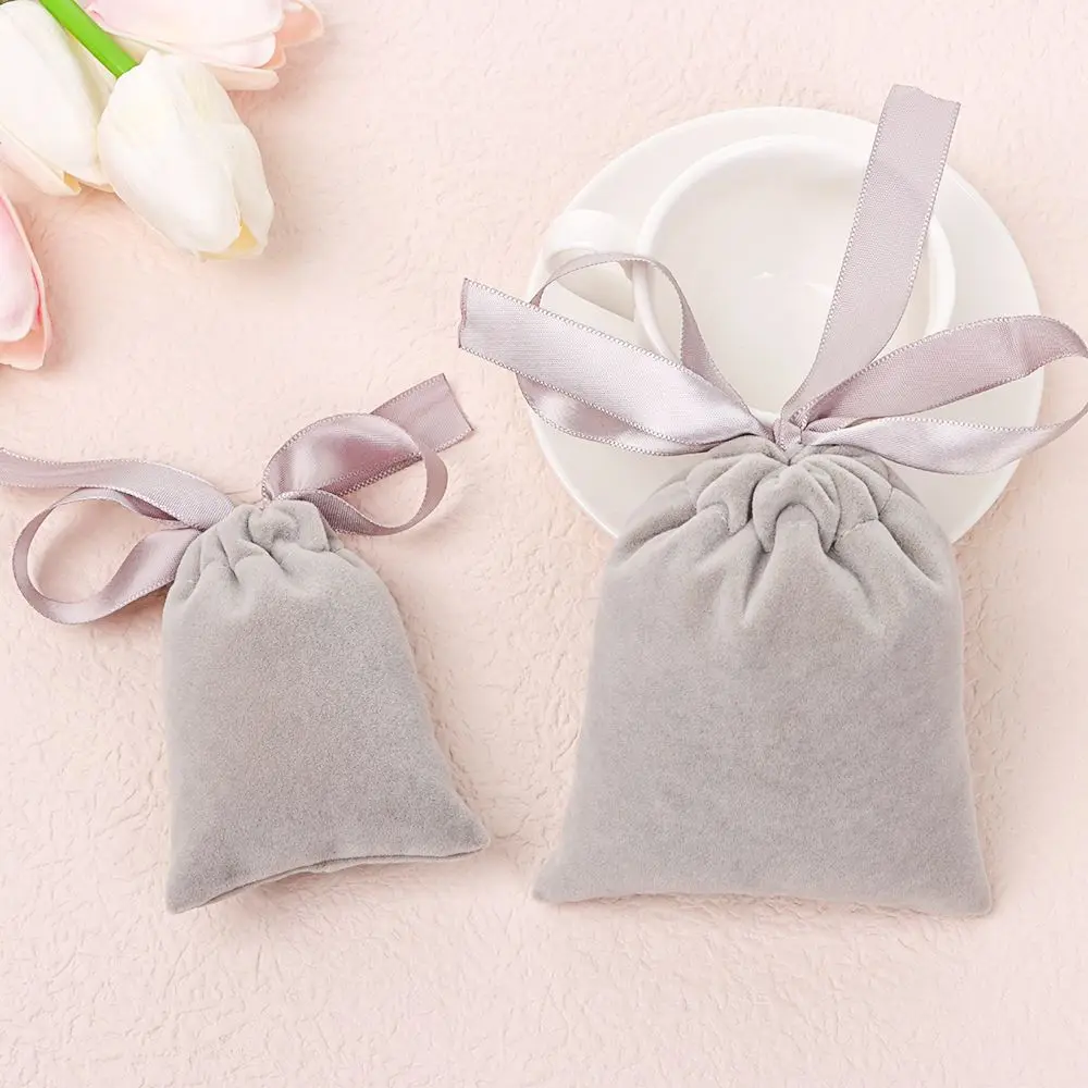 Portable Necklace Wrapping Bag Velvet Storage Pouch Jewelry Packaging Bag Drawstring Pouches Ribbon Flannel Pouches