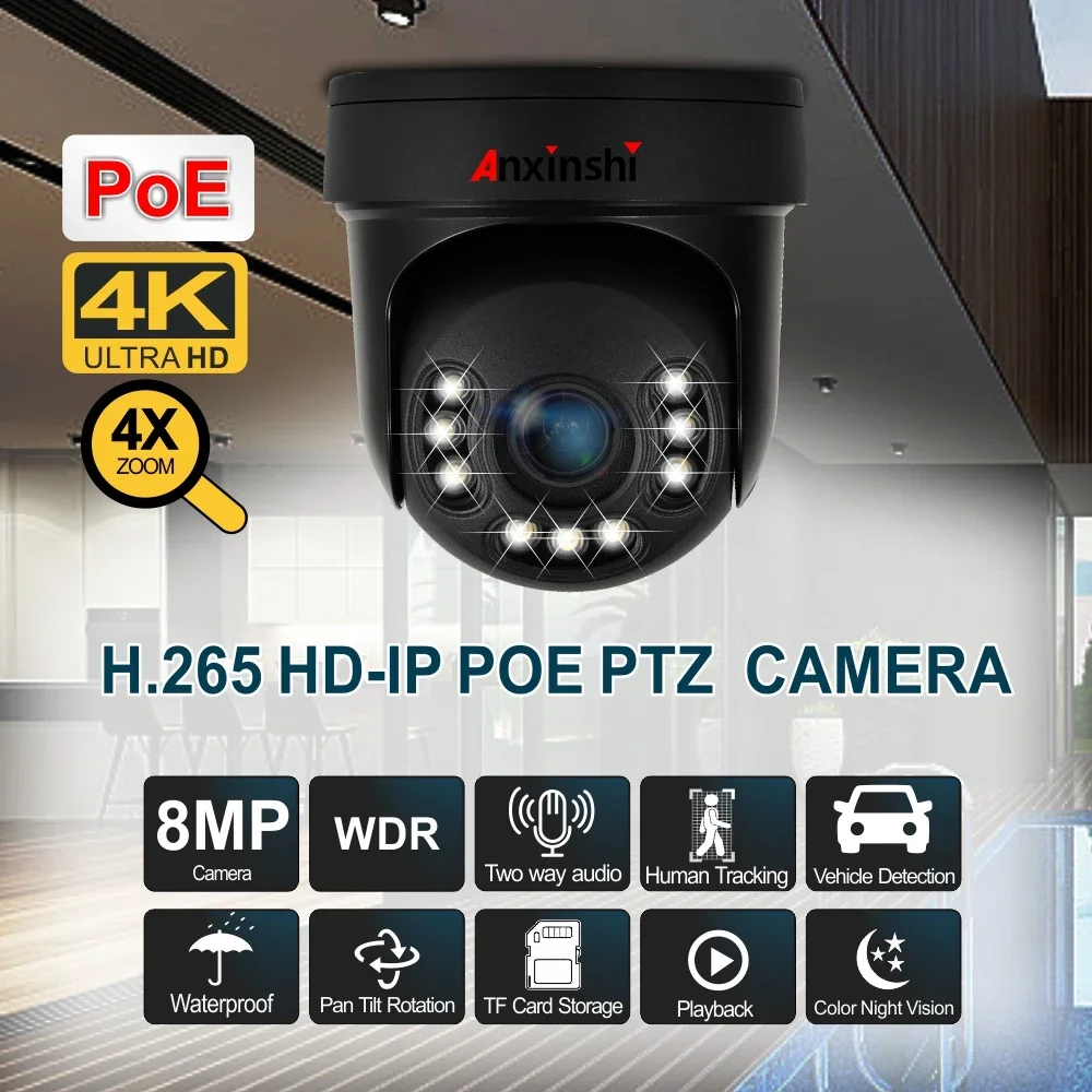 CamHi Metal Housing PTZ Dome IMX415 8MP Supports Humanoid Vehicle Monitoring 4X Zoom Ip Camera SystemforHomeSecurity Camera