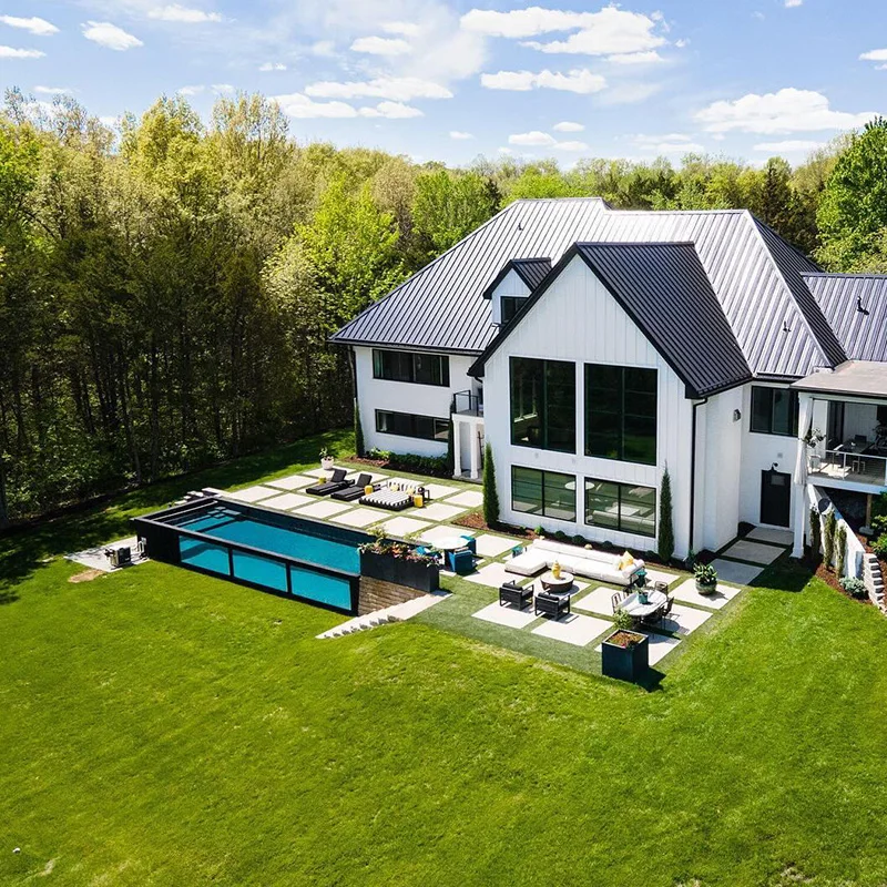 Ракушка над землей, детский домик, бассейн, фабрика плавания, прямоугольная мозаичная плитка, небольшой контейнер 20 футов, открытый бассейн