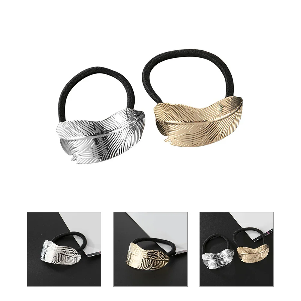 

2Pcs Metal Leaf Hair Tie Durable Ponytail Holder Elegant Women Hair Accessories for Various Occasions Ponytail Cuffs