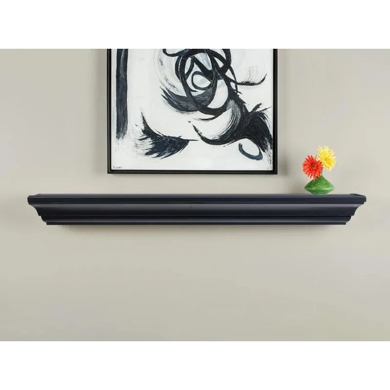 72 Inch Floating Fireplace Wood Shelf in Black | Wooden Rustic Wall Shelf Perfect for Décor and Electric Fireplaces