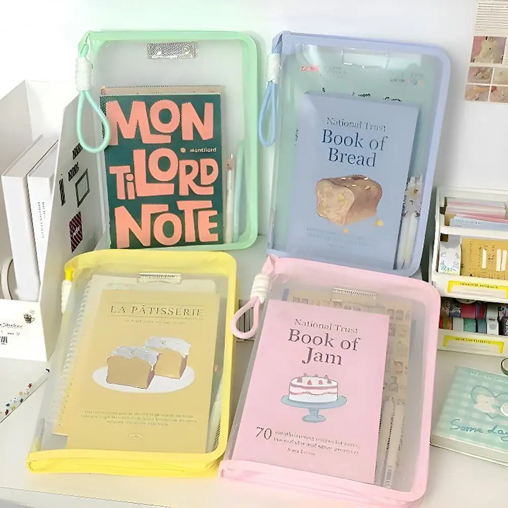 Tas File Transparan Tempat File Bahan Padat Tas File Kantong Ritsleting A4 Transparan dengan Pegangan untuk Perlengkapan Kantor Sekolah