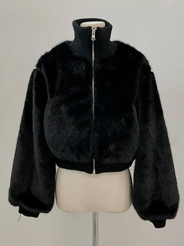 Chic ort Thiened Plu Cappotto di pelliccia Collo alto Splicing Simulazione Pelliccia Capispalla da donna Coreano Sle Vestibilità ampia Inverno...